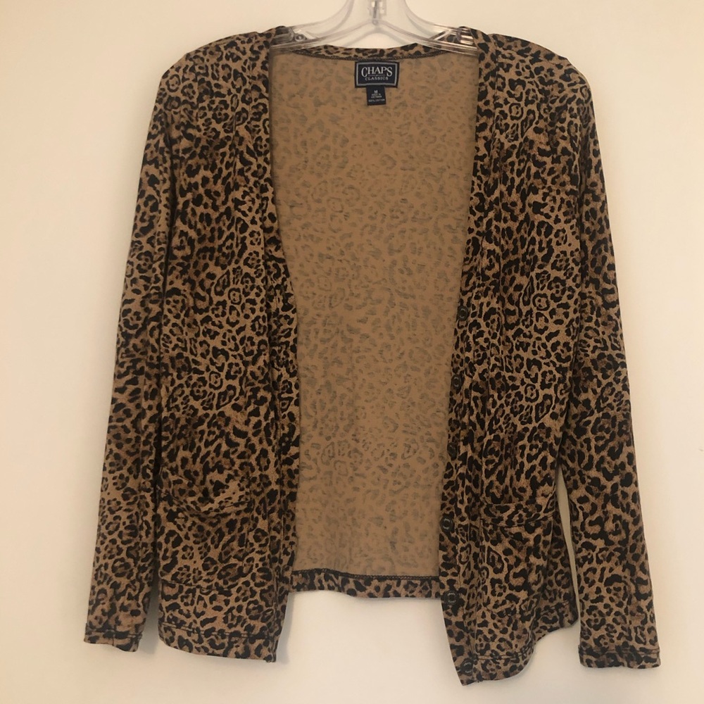 Chaps Leopard Print Cardigan - image 1